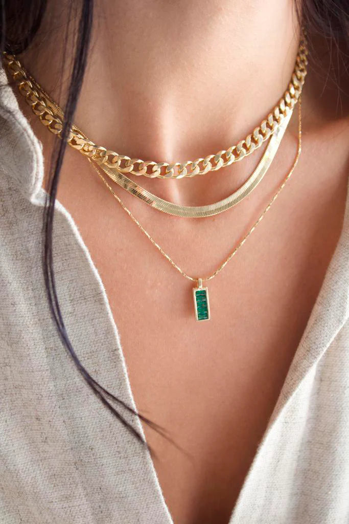 Dainty CZ Gold Pill Bar Pendant