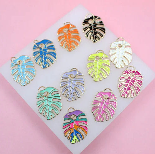 18K Gold Filled Enamel Colored Leaf Pendant Charm