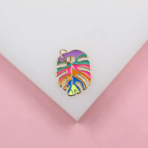 18K Gold Filled Enamel Colored Leaf Pendant Charm