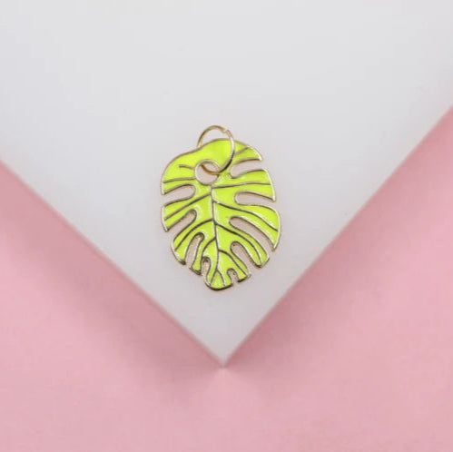 18K Gold Filled Enamel Colored Leaf Pendant Charm