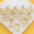 18K Gold Filled Coin Disc Medallion Zodiac Horoscope Charm Pendant