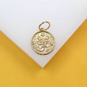 18K Gold Filled Coin Disc Medallion Zodiac Horoscope Charm Pendant