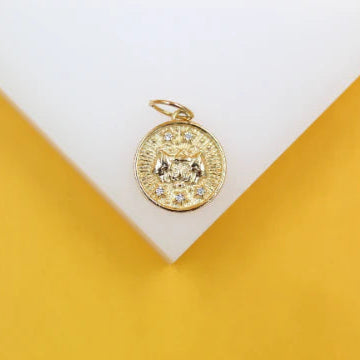 18K Gold Filled Coin Disc Medallion Zodiac Horoscope Charm Pendant