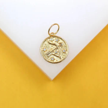 18K Gold Filled Coin Disc Medallion Zodiac Horoscope Charm Pendant