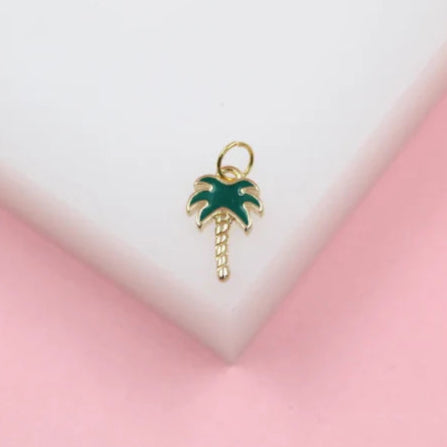 18K Gold Filled Enamel Green Palm Tree Pendant Charm