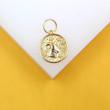 18K Gold Filled Coin Disc Medallion Zodiac Horoscope Charm Pendant