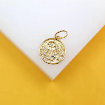 18K Gold Filled Coin Disc Medallion Zodiac Horoscope Charm Pendant