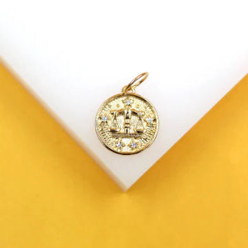 18K Gold Filled Coin Disc Medallion Zodiac Horoscope Charm Pendant