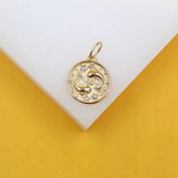 18K Gold Filled Coin Disc Medallion Zodiac Horoscope Charm Pendant