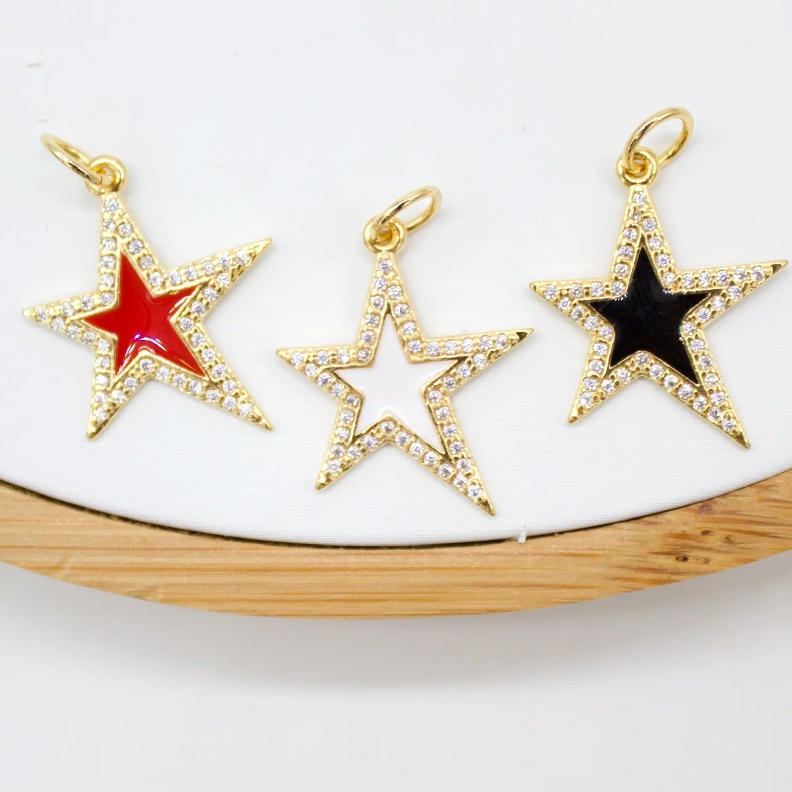 18K Gold Filled Large Enamel Star Pendant with Micro Pave Cubic Zirconia CZ Stone