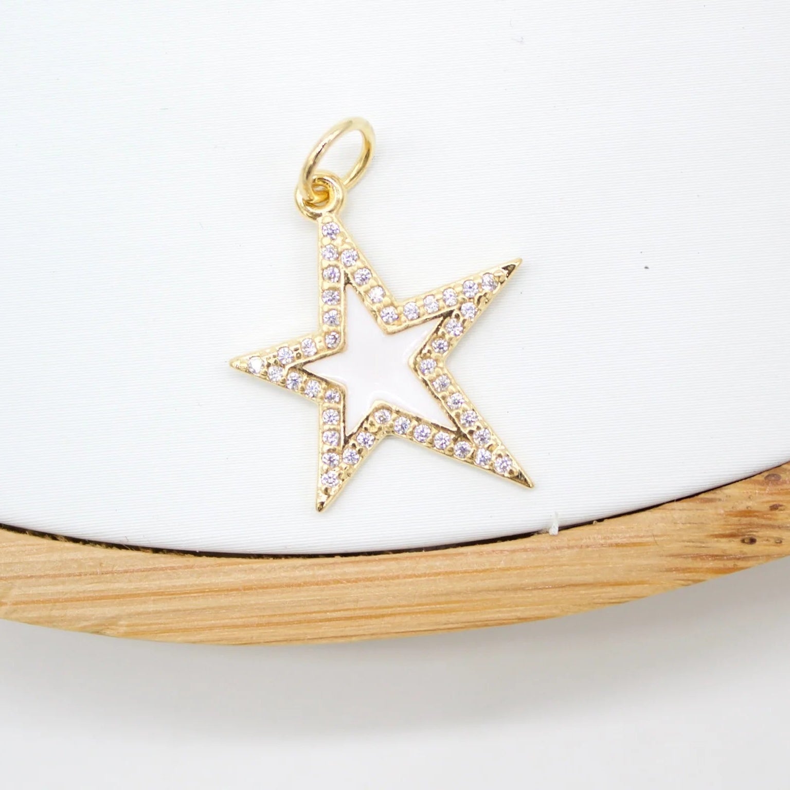 18K Gold Filled Large Enamel Star Pendant with Micro Pave Cubic Zirconia CZ Stone