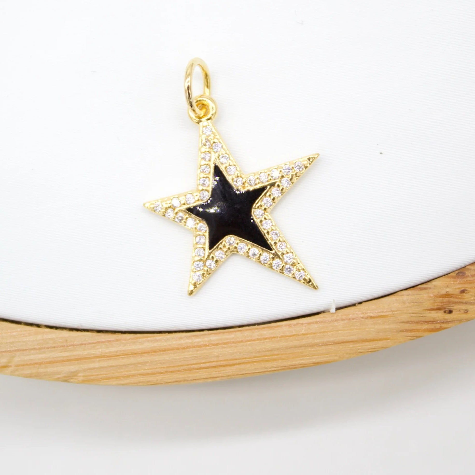 18K Gold Filled Large Enamel Star Pendant with Micro Pave Cubic Zirconia CZ Stone