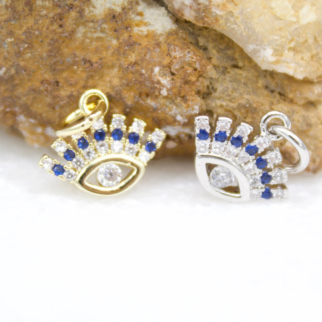 18K Gold Filled Tiny Evil Eye Charm Pendant With Blue and Clear CZ Stones Stone