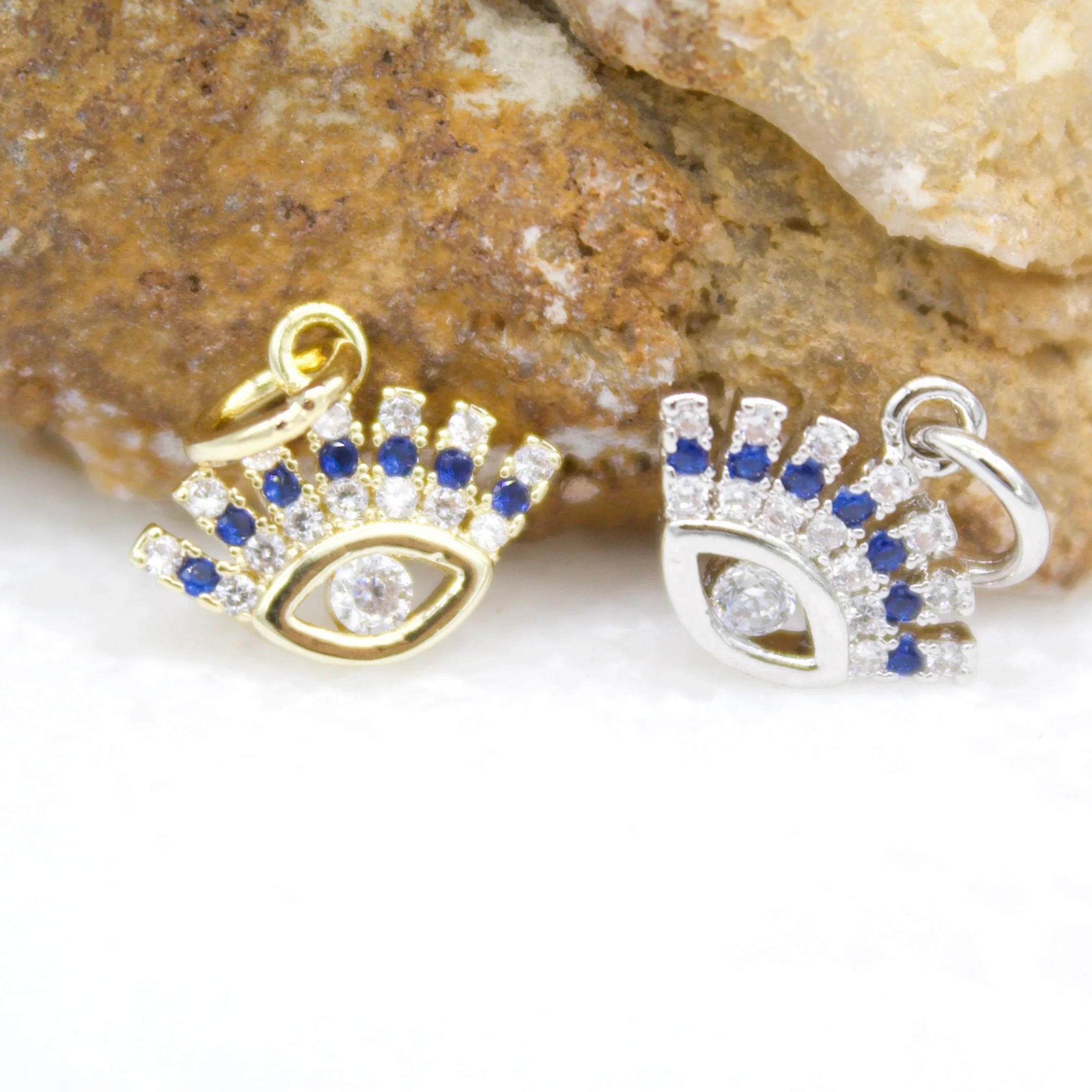18K Gold Filled Tiny Evil Eye Charm Pendant With Blue and Clear CZ Stones Stone