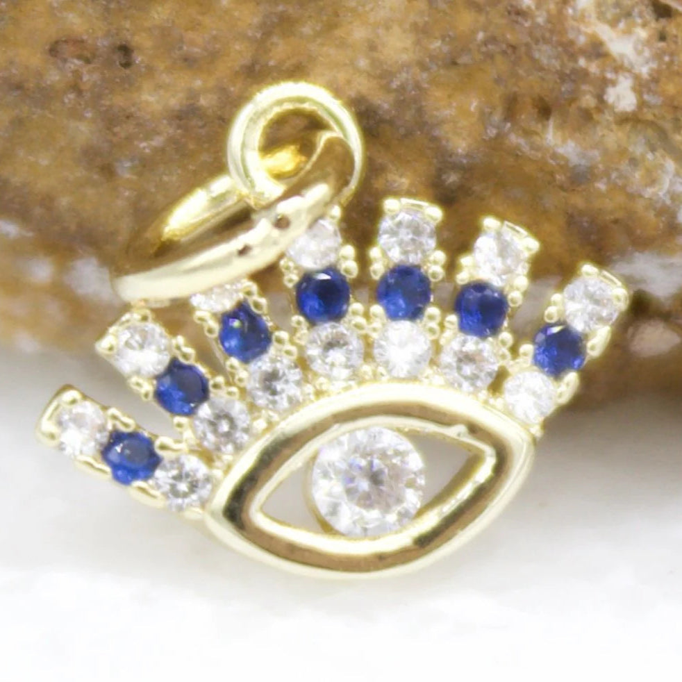 18K Gold Filled Tiny Evil Eye Charm Pendant With Blue and Clear CZ Stones Stone