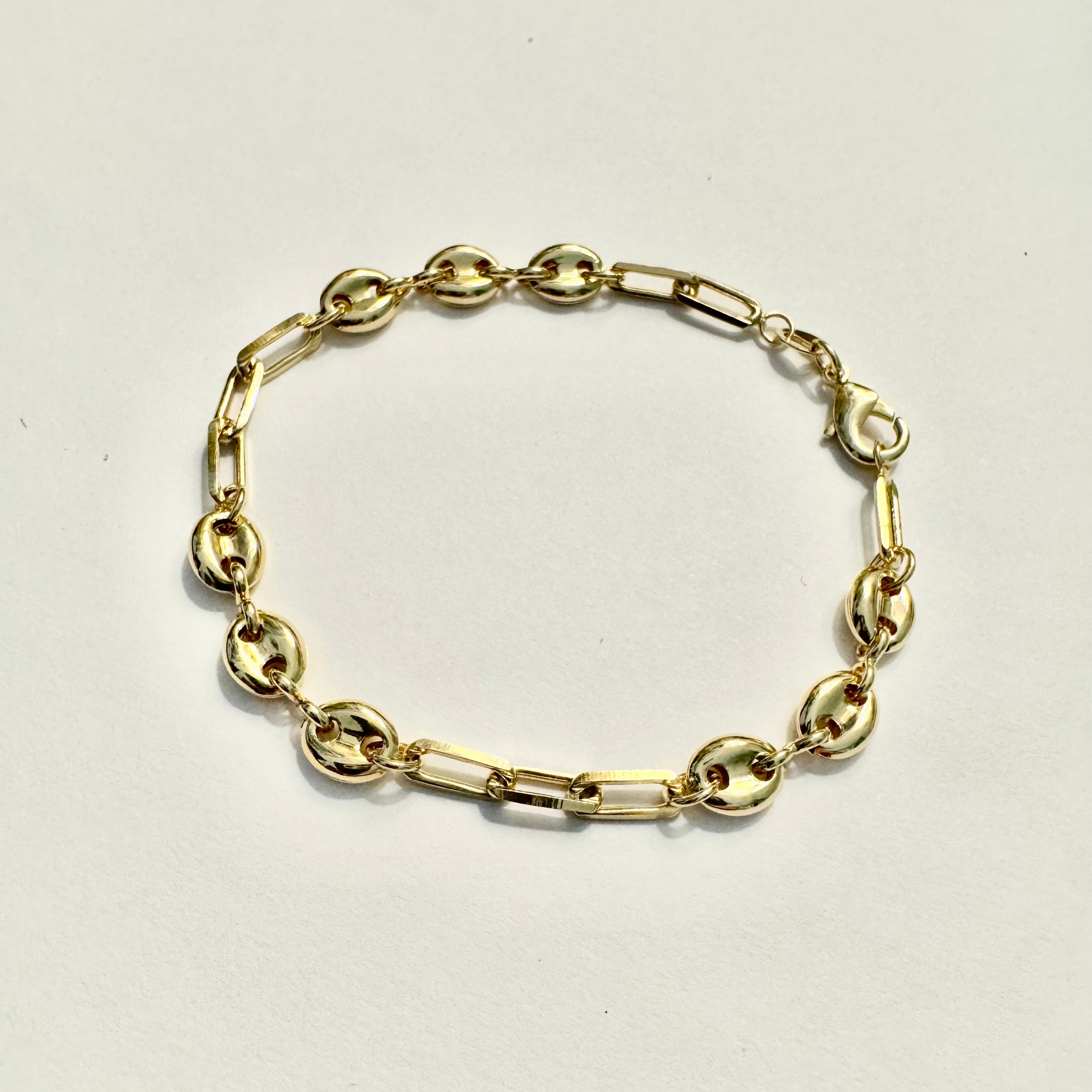 18K Gold Filled Paperclip Disk Chain Bracelet