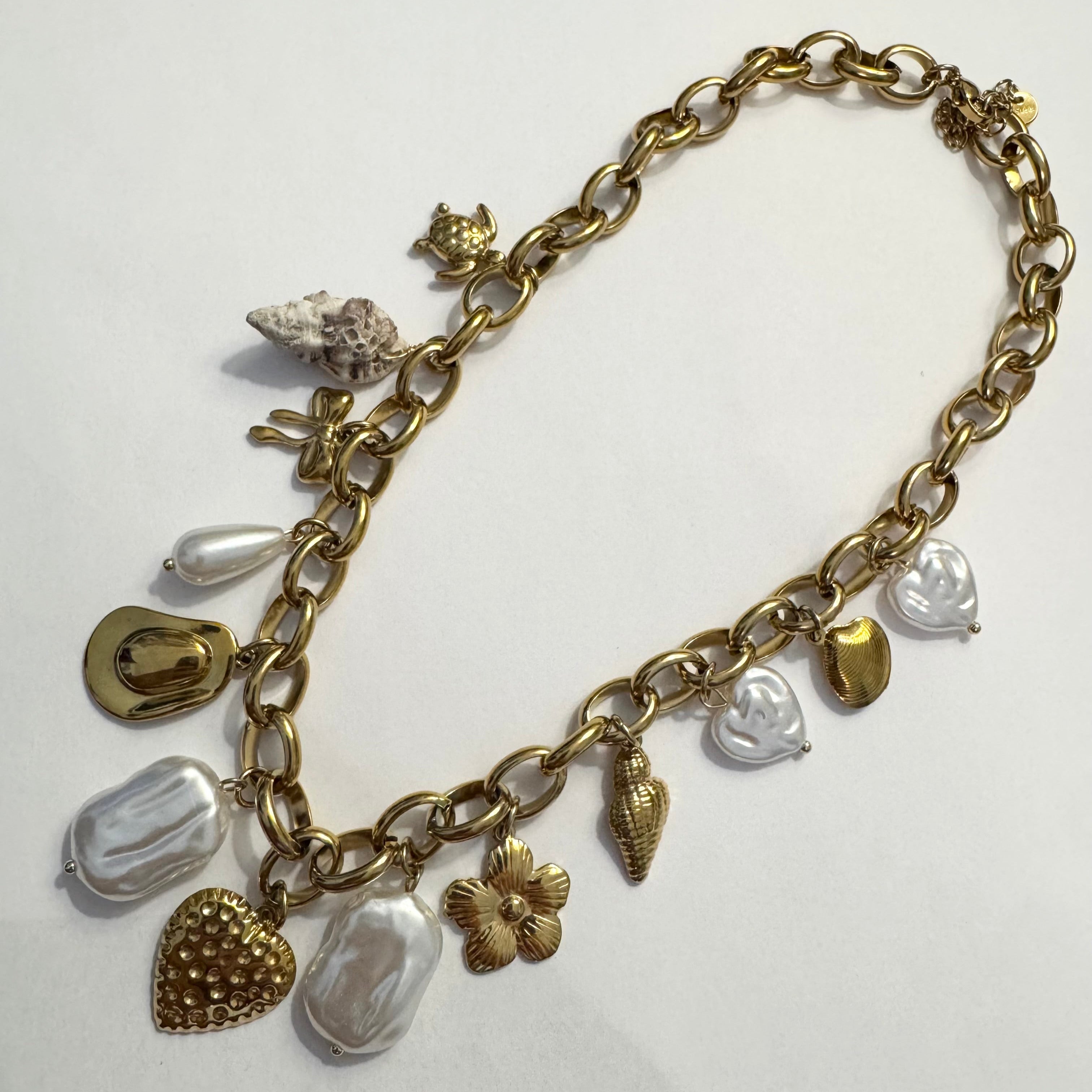 Charm Necklace Shells Cowboy Stones Stainless Steel