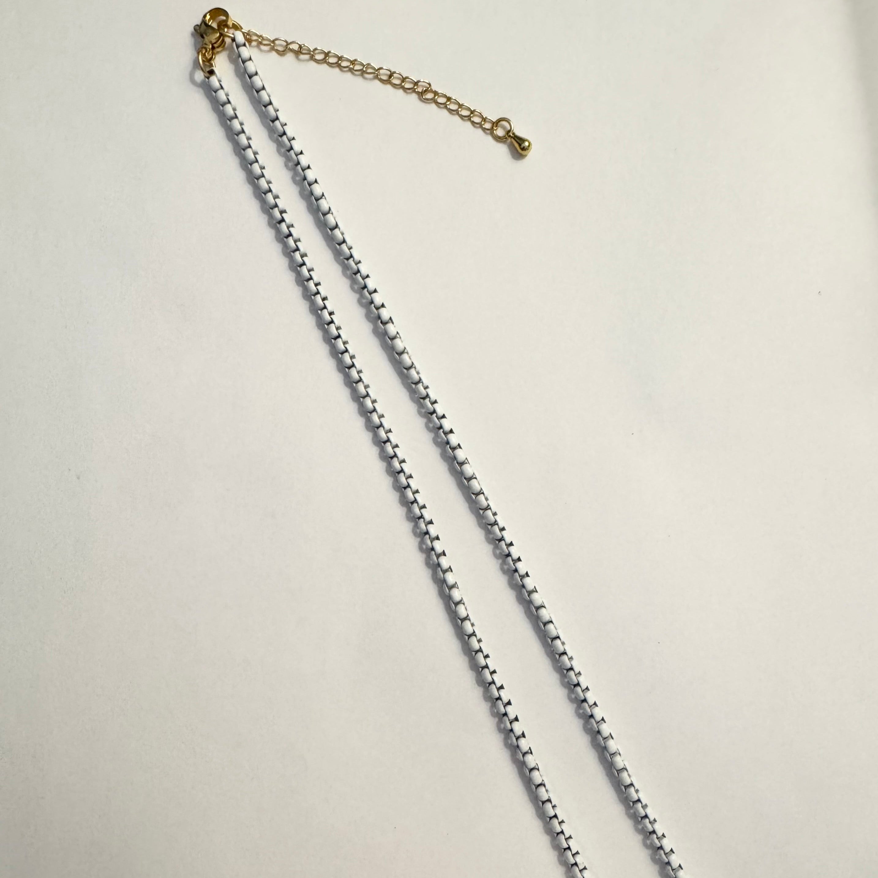White enamel square box chain necklace with extender