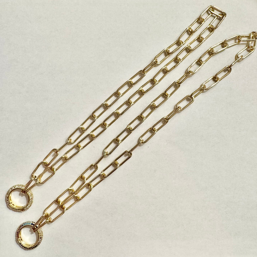 Gold Filled Paperclip Chain with Rhinestone Clasp Oval and Round