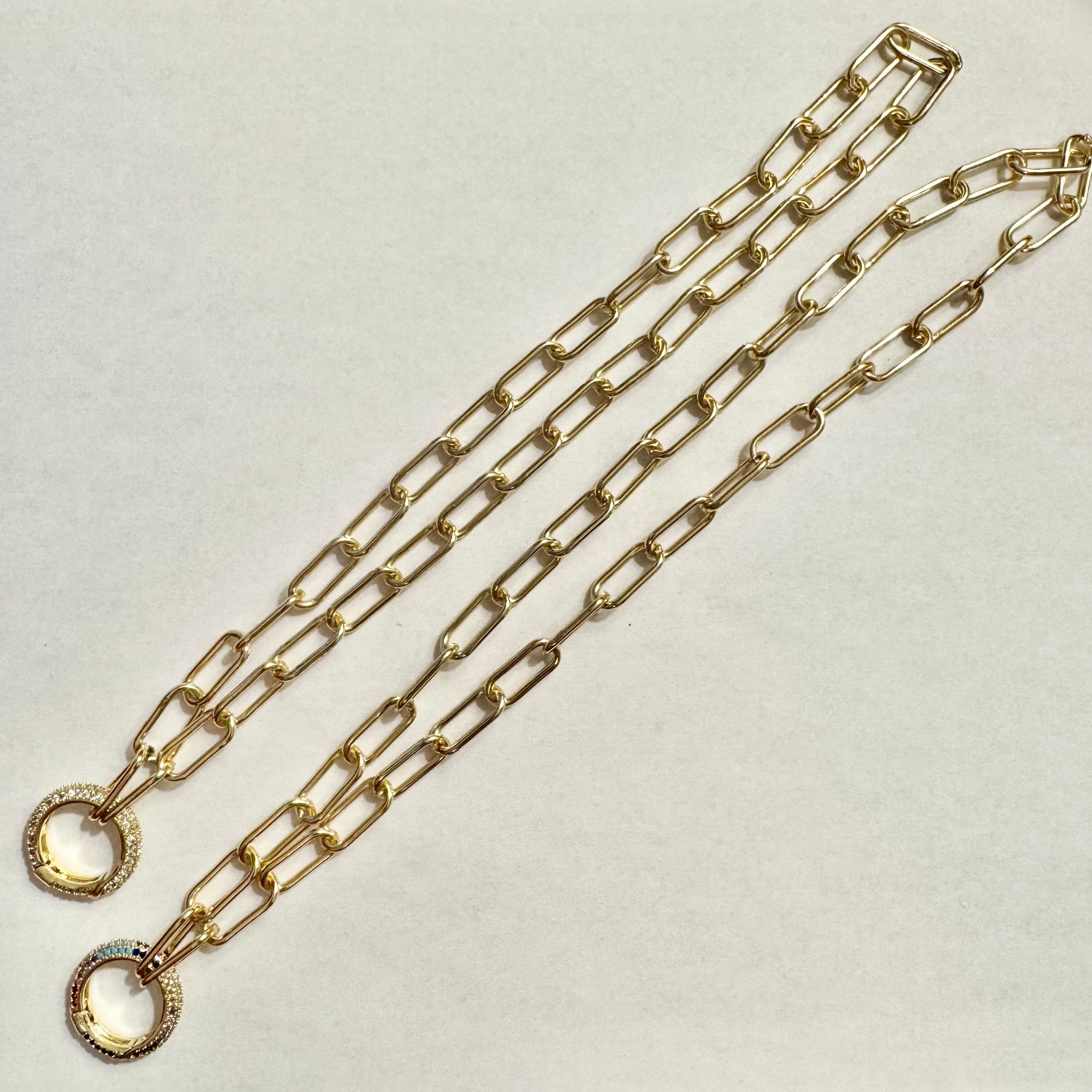 Gold Filled Paperclip Chain with Rhinestone Clasp Oval and Round