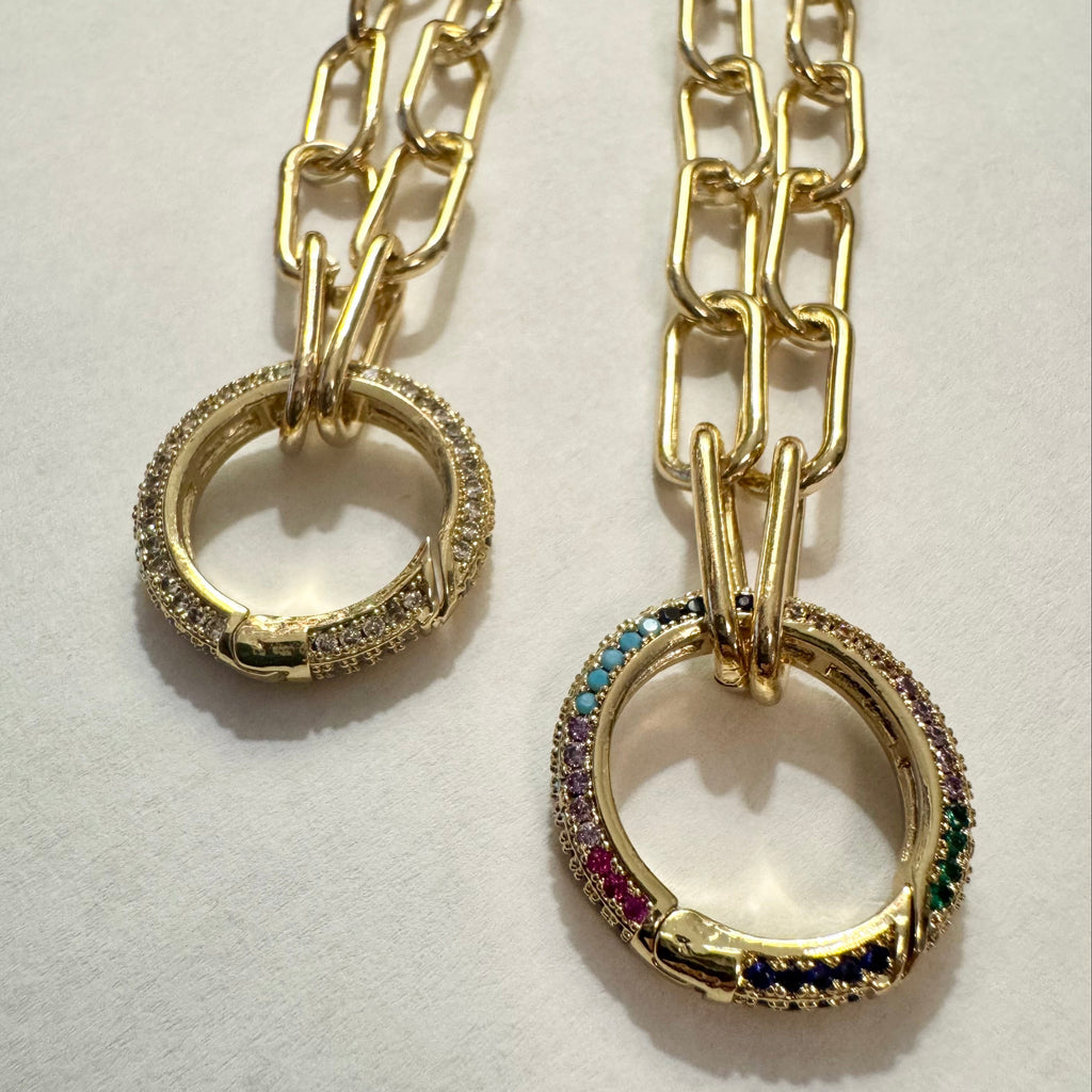 Gold Filled Paperclip Chain with Rhinestone Clasp Oval and Round