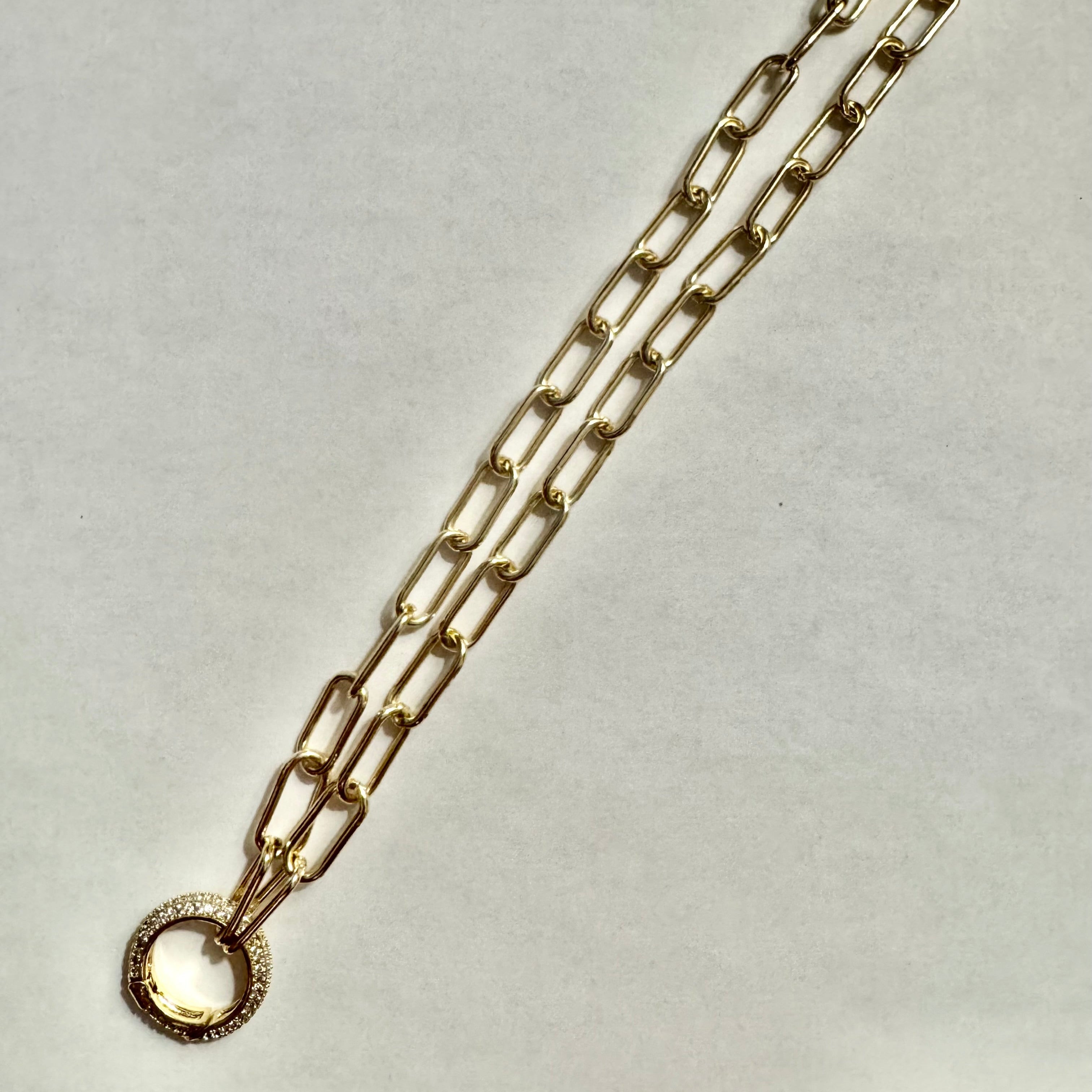 Gold Filled Paperclip Chain with Rhinestone Clasp Oval and Round