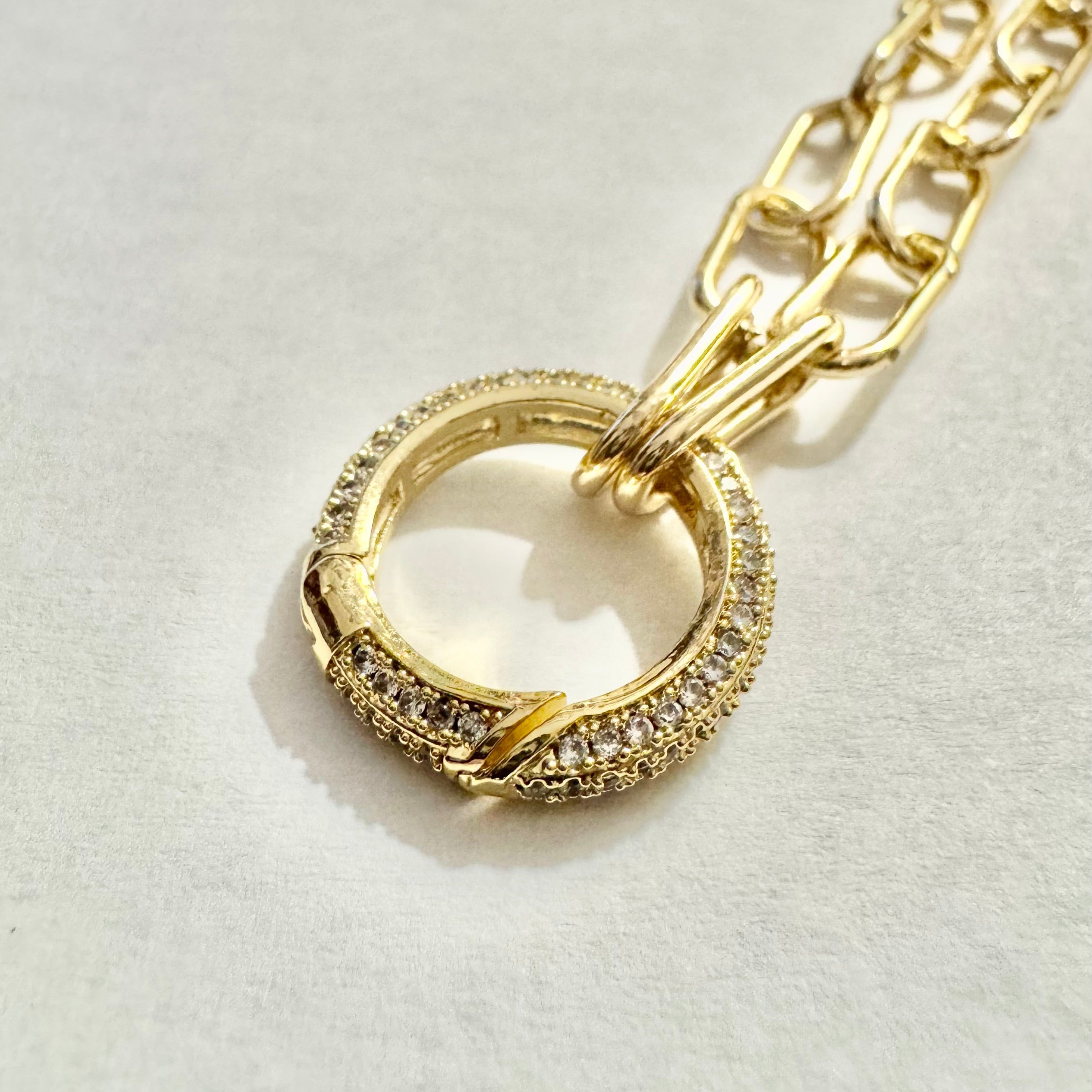 Gold Filled Paperclip Chain with Rhinestone Clasp Oval and Round