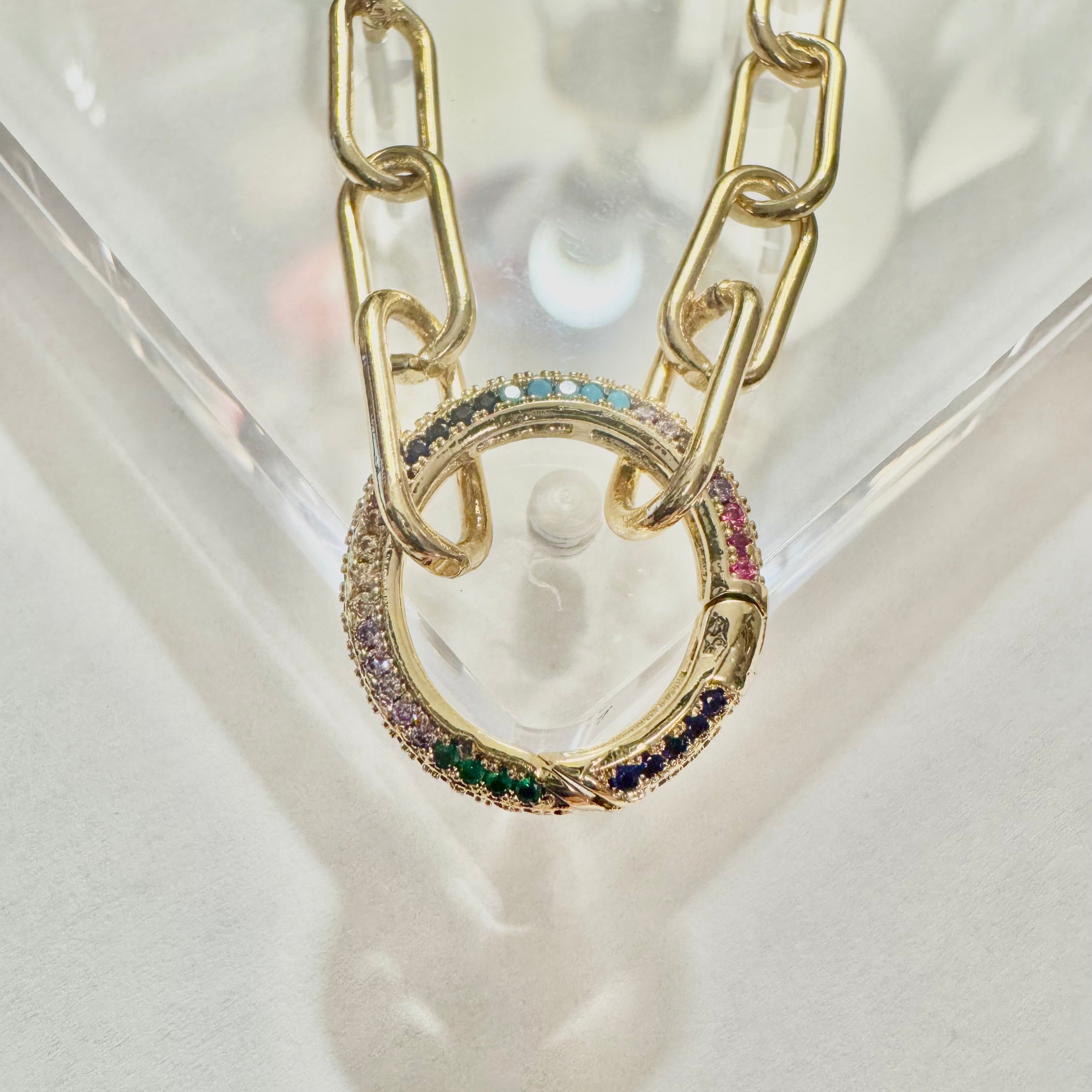 Gold Filled Paperclip Chain with Rhinestone Clasp Oval and Round