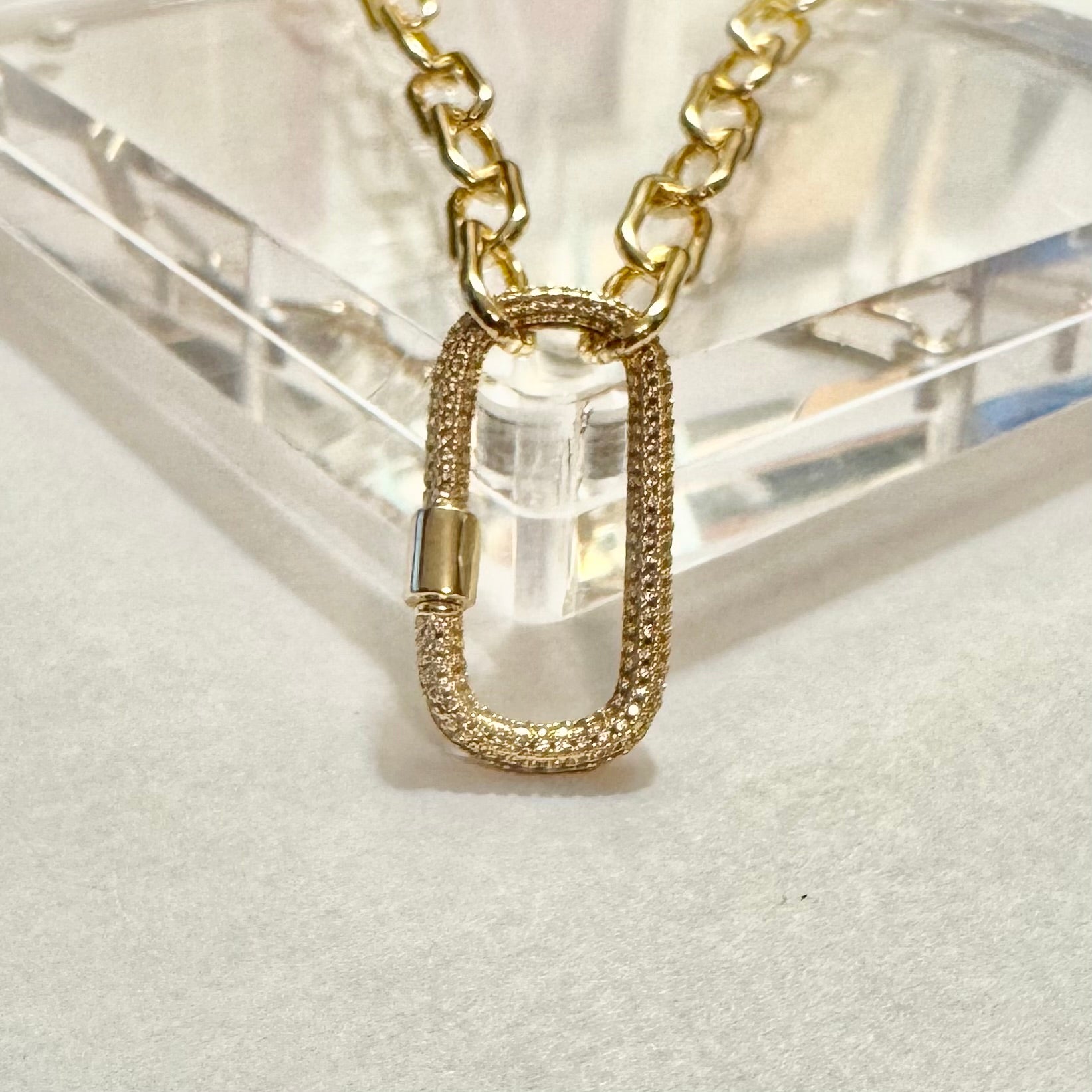 Gold Filled Paperclip Chain with Rhinestone Clasp Oval and Round