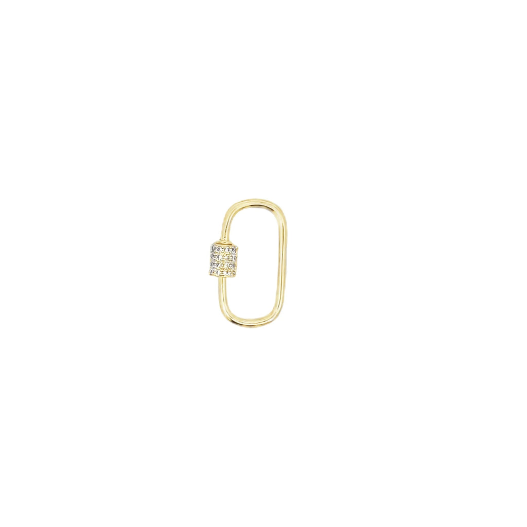 18K Gold Filled Gold Oval Screw Carabiner Clasp With CZ Cubic Zirconia Stones
