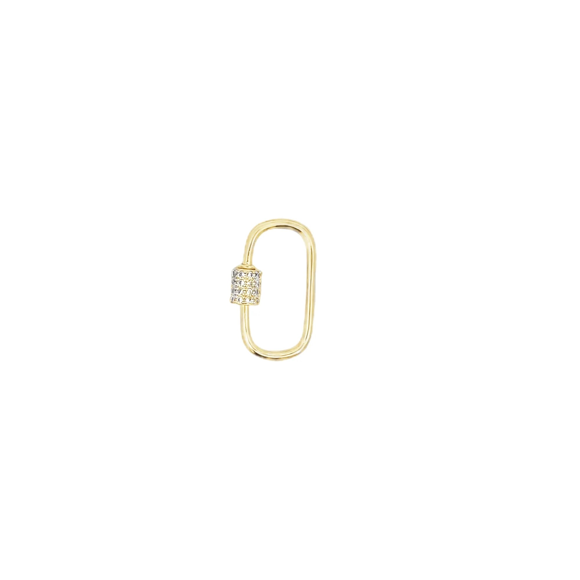 18K Gold Filled Gold Oval Screw Carabiner Clasp With CZ Cubic Zirconia Stones