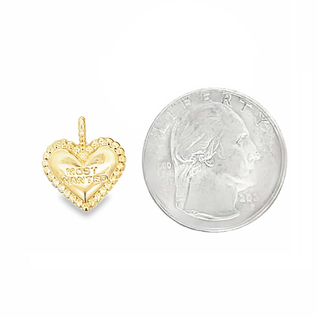 Small Bead Fluted Heart "Most Wanted" Charm