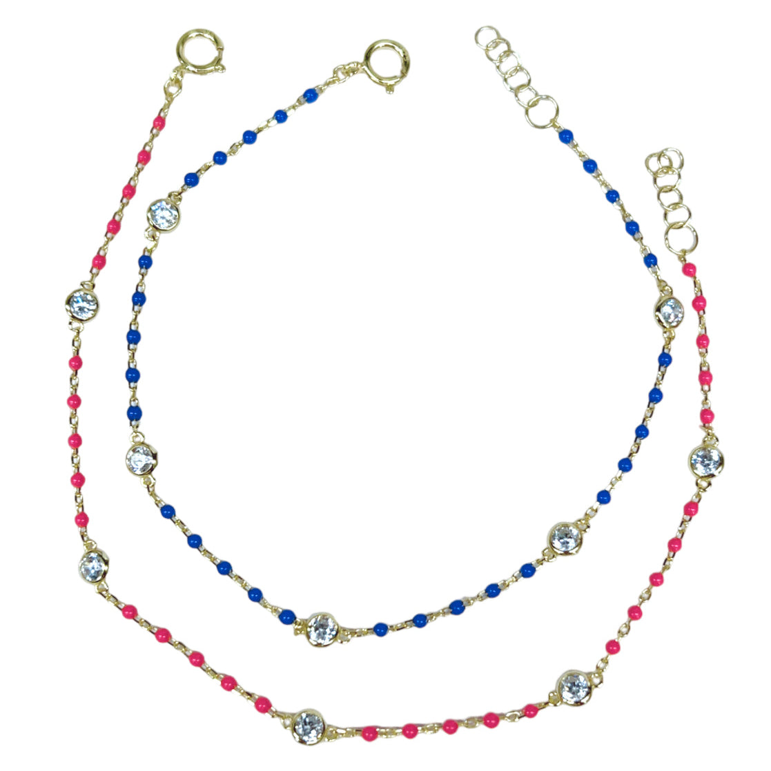 Bead and Rhinestone Gold Plated Sterling Silver Base Dainty Bracelet